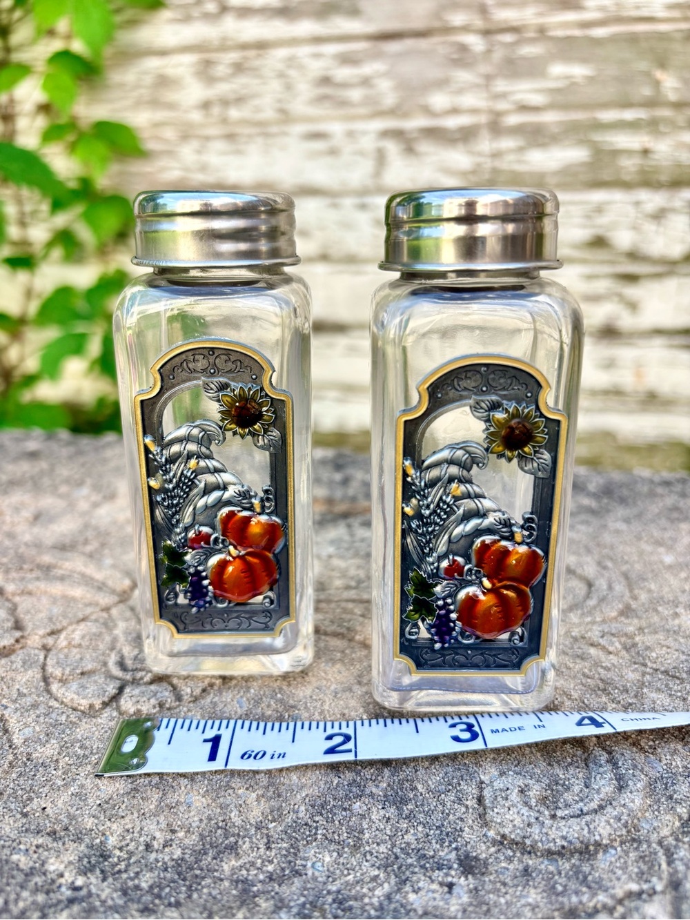 Cornucopia Pumpkin Glass Salt & Pepper Shakers